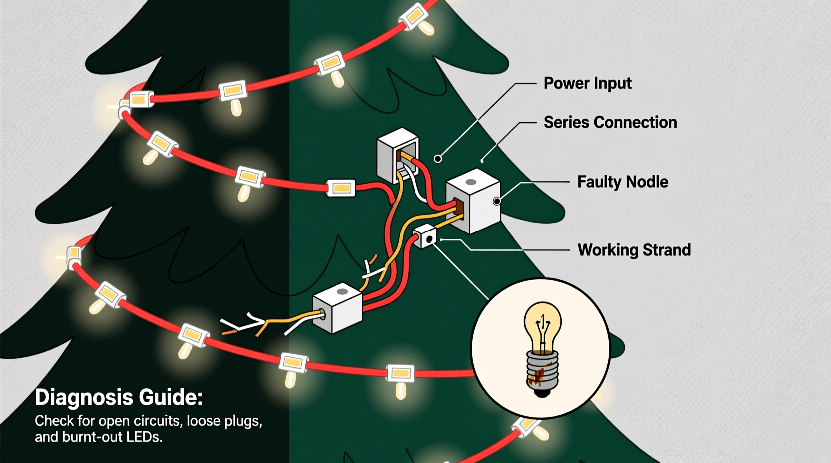 why does my prelit tree have dark sections how to diagnose wiring faults