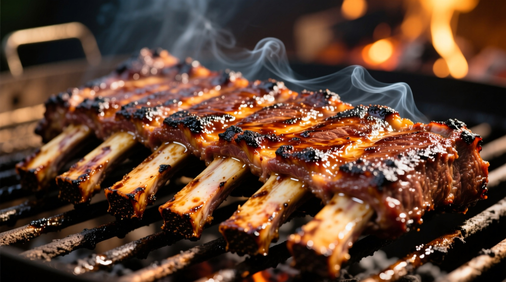 Perfectly grilled ribs with smoke ring and bark formation