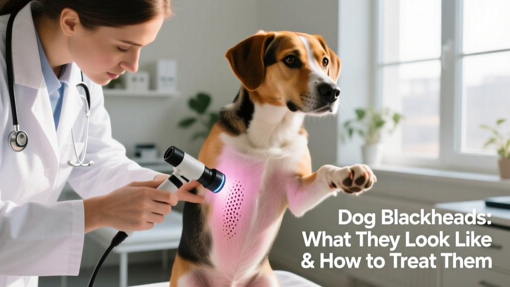 Veterinarian gently examining a dog’s belly with a dermatoscope, highlighting healthy skin texture and clear follicular openings