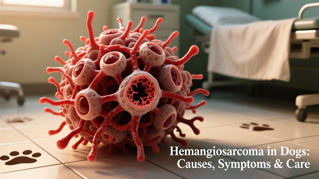 Microscopic illustration showing abnormal blood vessel cells forming a tumor mass