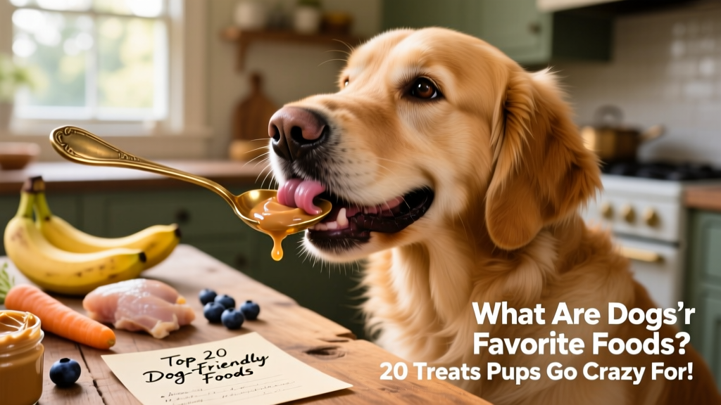 A happy dog licking peanut butter off a spoon
