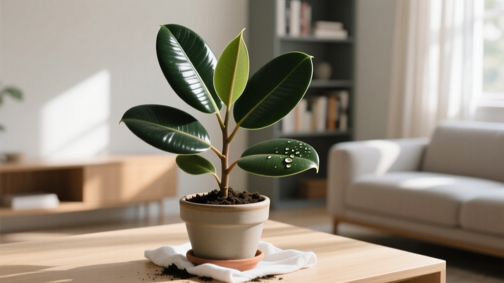 Rubber Plant Leaf Cleaning & Soil Refresh Guide