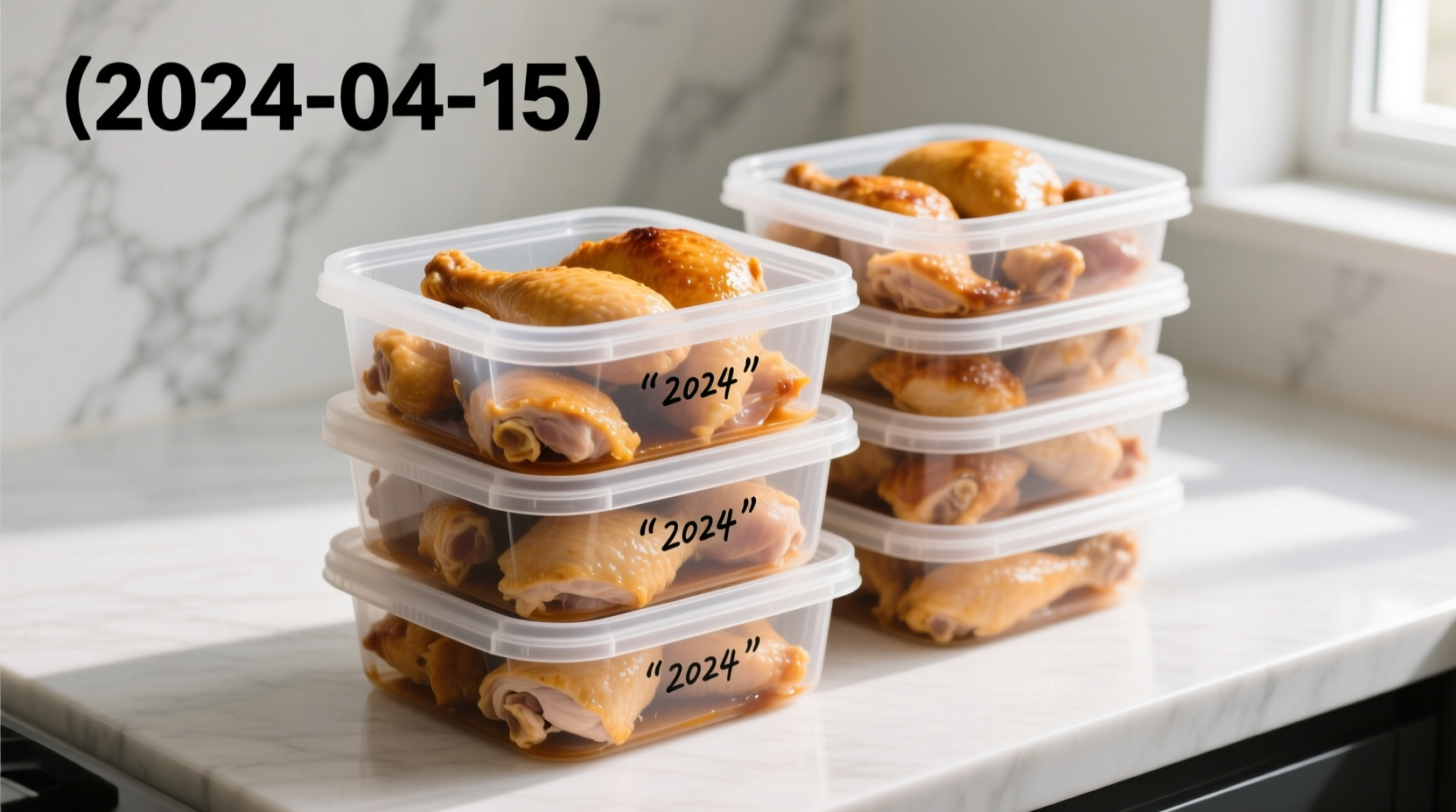 Properly packaged cooked chicken in freezer-safe containers
