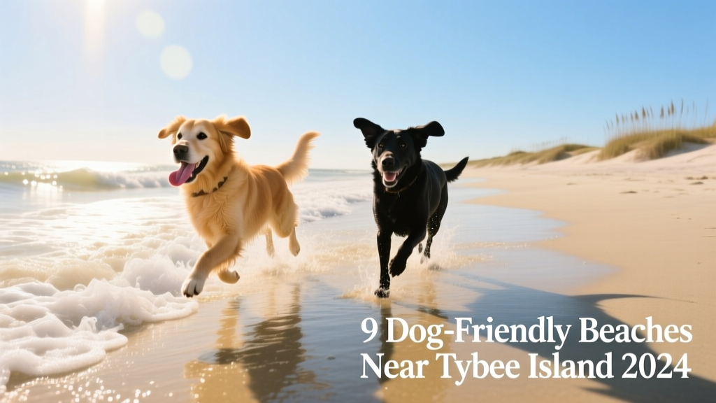 Two dogs playing side-by-side in shallow ocean water, with soft waves rolling in and a clear blue sky overhead