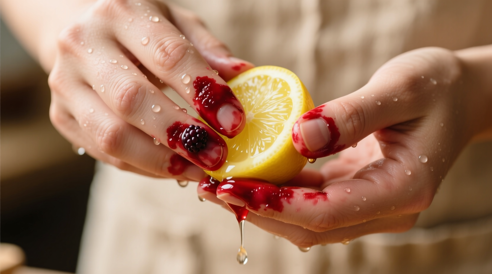 remove berry stains from your hands with lemon juice