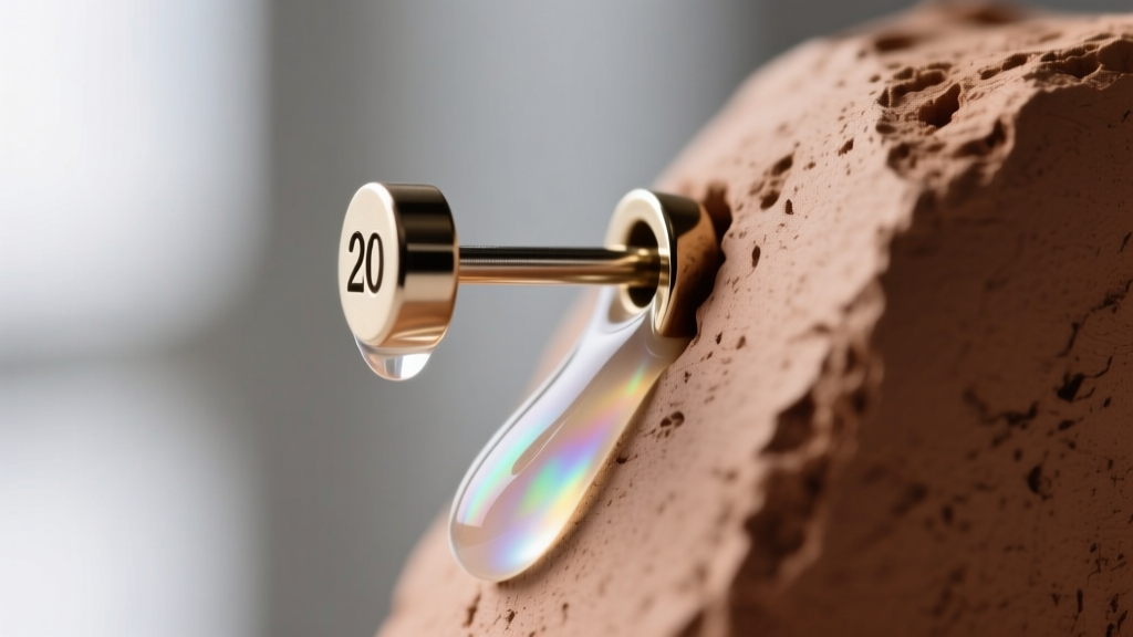 Macro shot of a 20-gauge titanium earring post embedded into raw clay with a small dab of translucent liquid polymer slip.