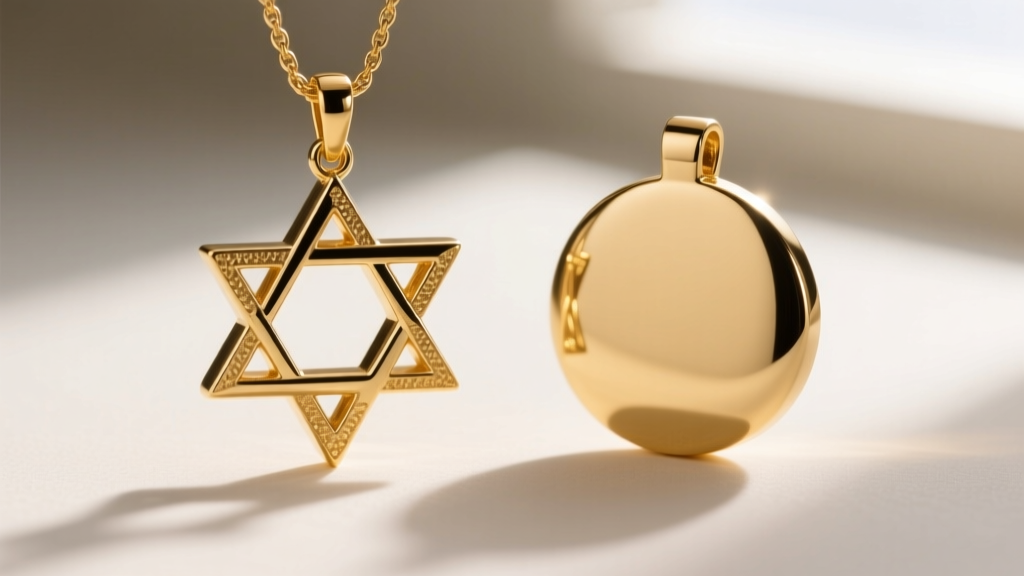 Macro view comparing a hollow Star of David pendant to a solid cast piece, revealing the thin gold sidewalls of the hollow design.