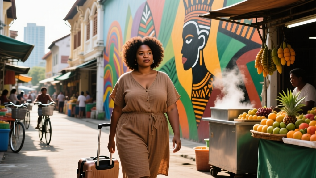 Annette posing near a mural in Penang