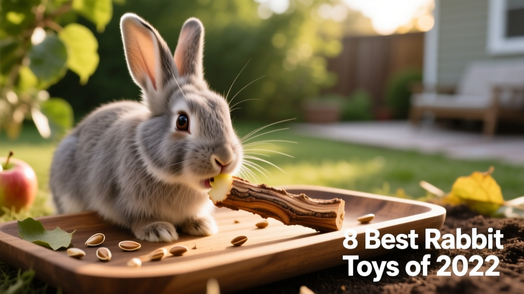 Close-up of a rabbit gnawing on a FurPetVo Apple Orchard Stick, with visible wood texture and natural grain