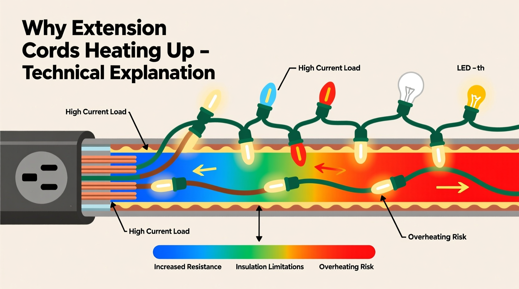 why do extension cords heat up when powering multiple christmas lights