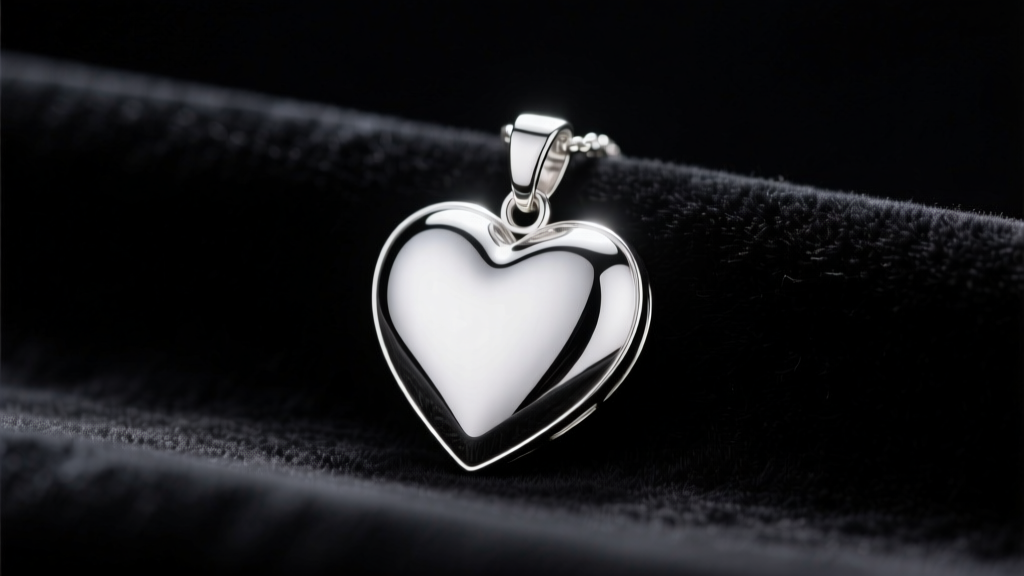 Brighton silver-plated heart pendant on dark velvet, soft studio lighting highlighting the protective clear e-coating finish.
