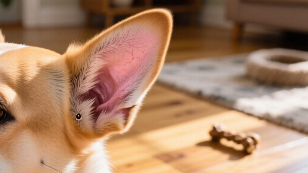 Close-up of a dog's ear showing healthy pink skin and clean ear canal