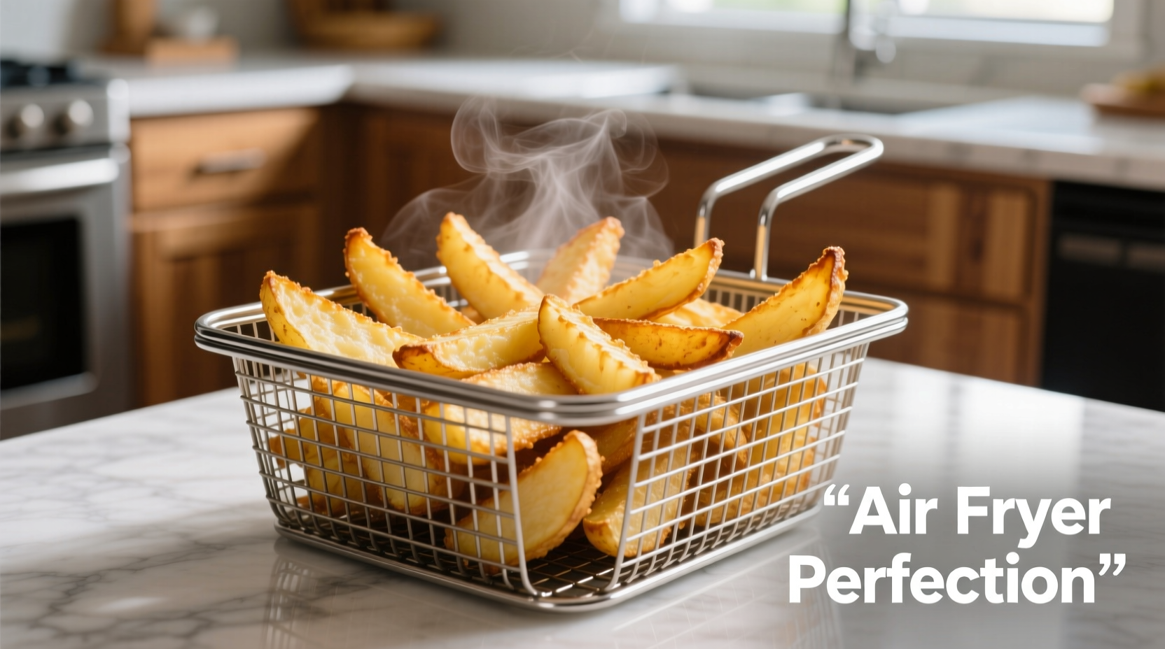 Golden crispy hash browns in air fryer basket