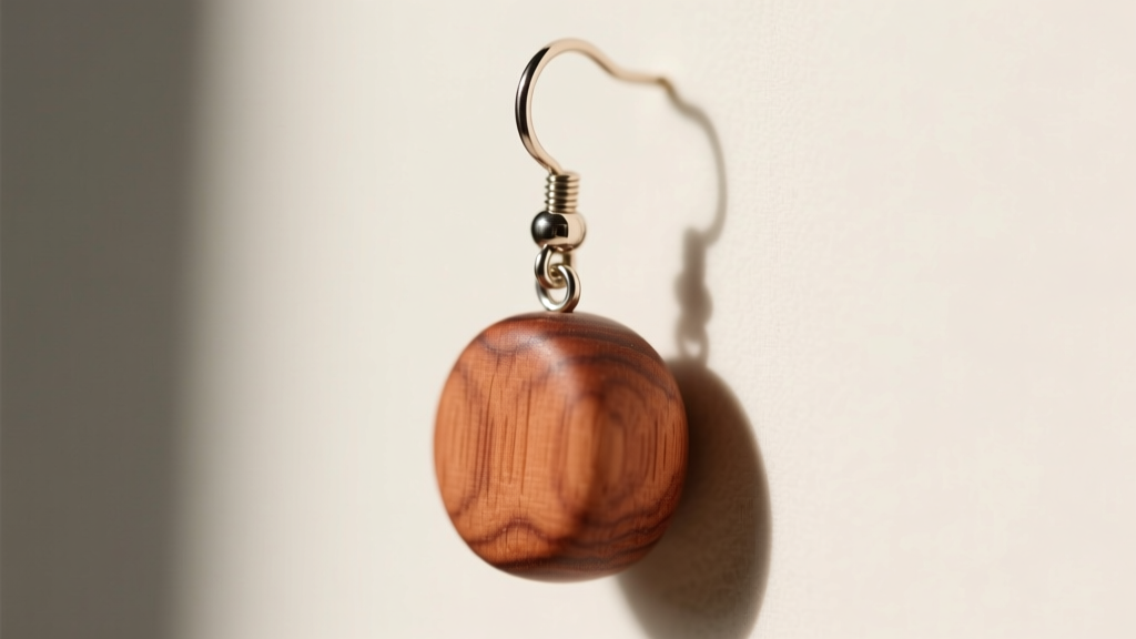 Close-up of a basswood dangle earring painted matte terracotta, showing the 20-gauge titanium post and a secure steel jump ring.