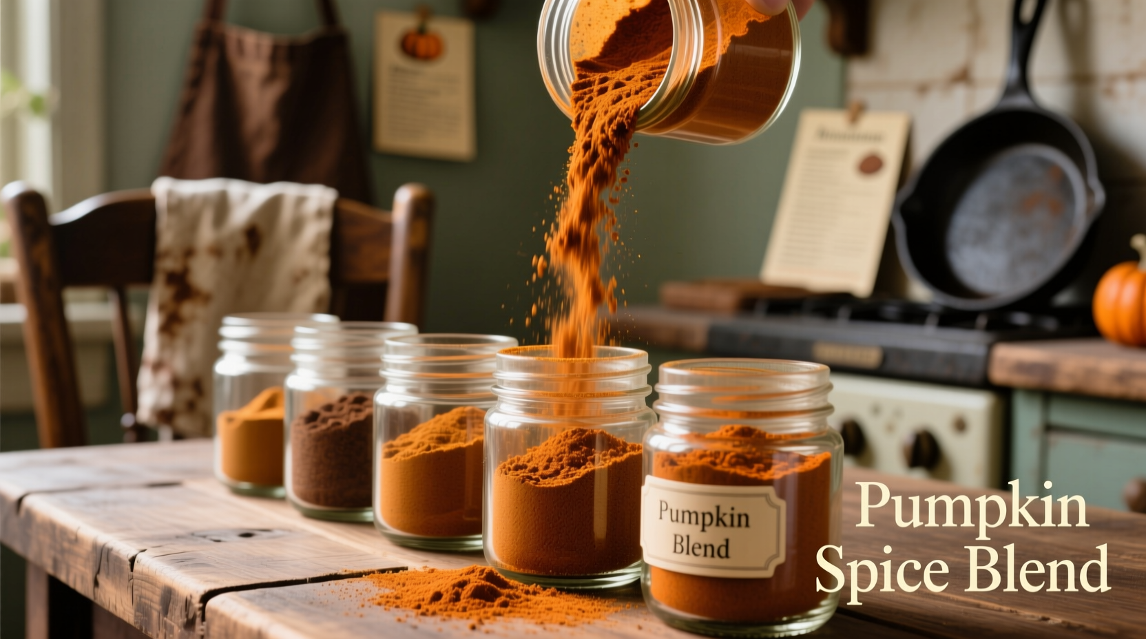 Freshly ground pumpkin spice blend in glass jars
