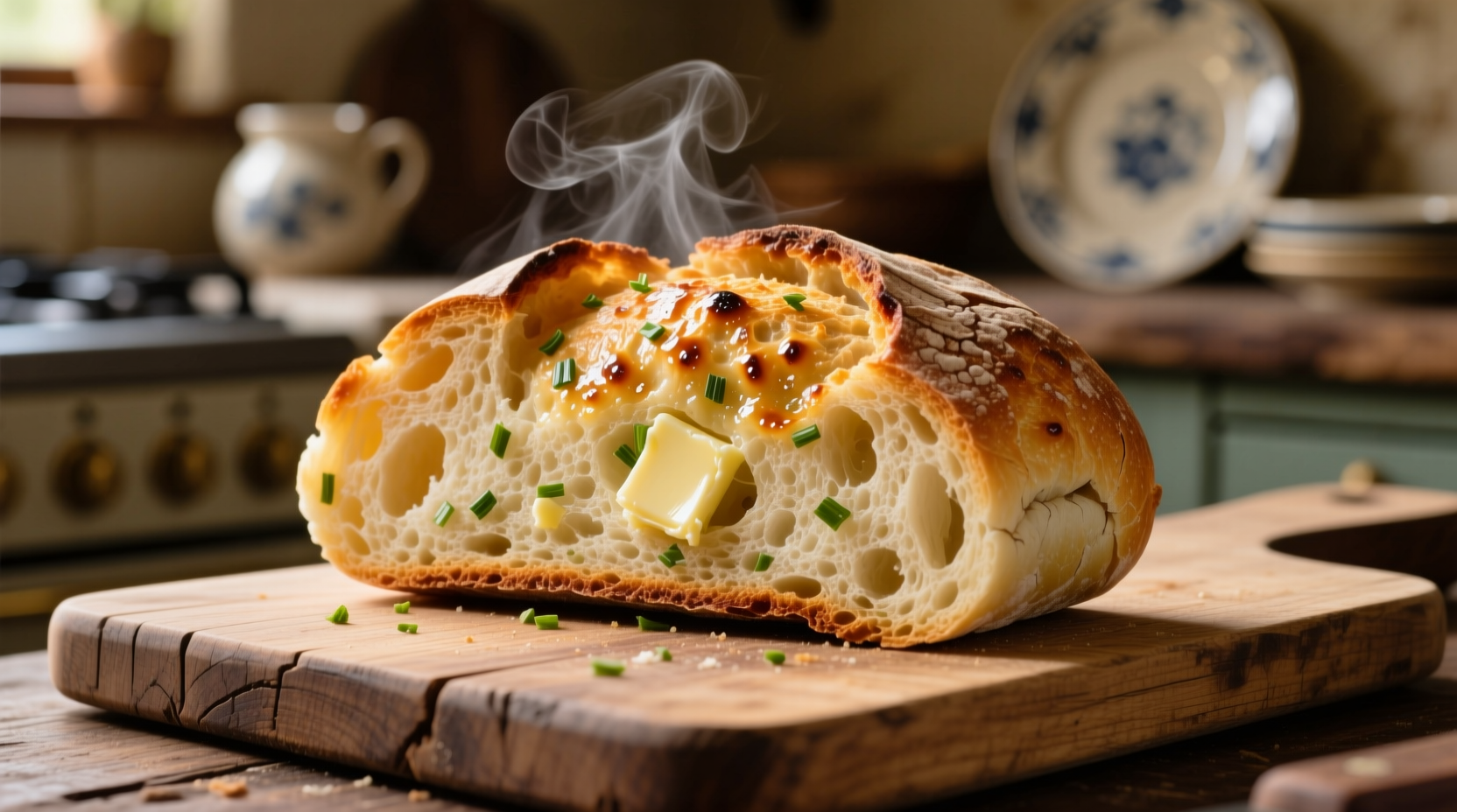 Perfectly baked garlic bread with golden crust