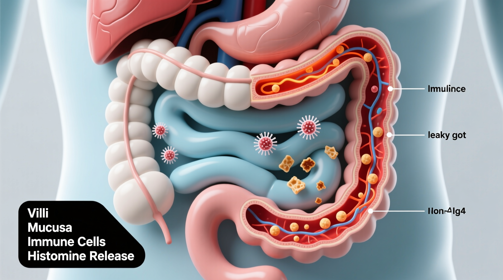 Digestive system showing food intolerance process