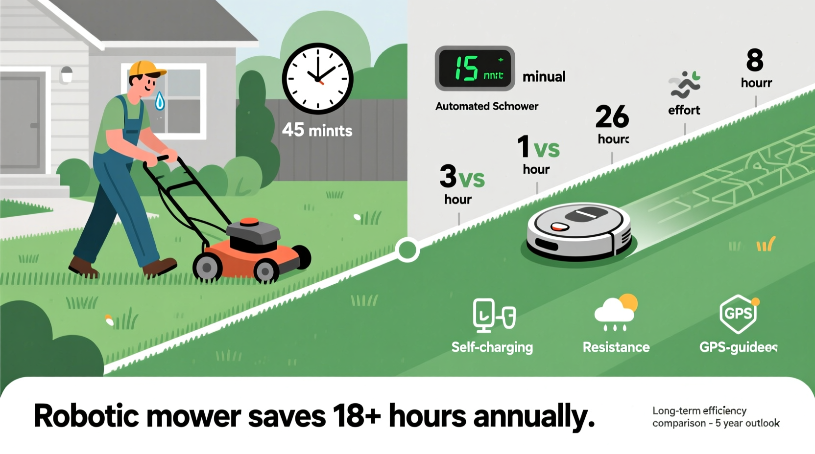 robot lawn mower vs manual push which saves more time long term