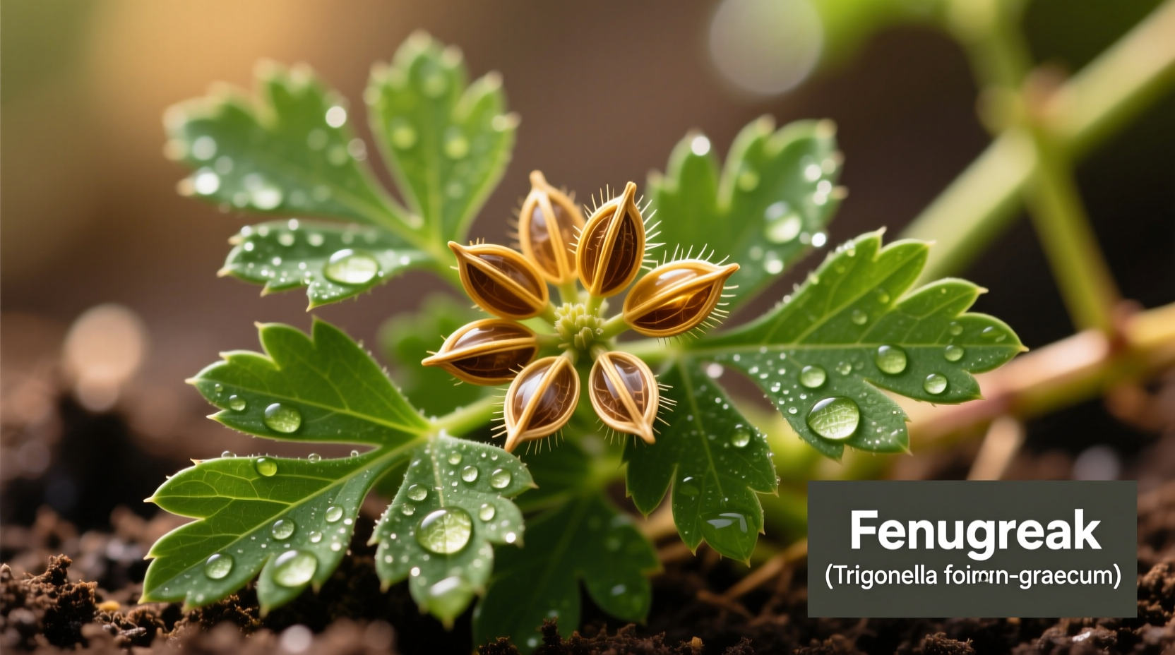 Close-up of fenugreek seeds and fresh leaves