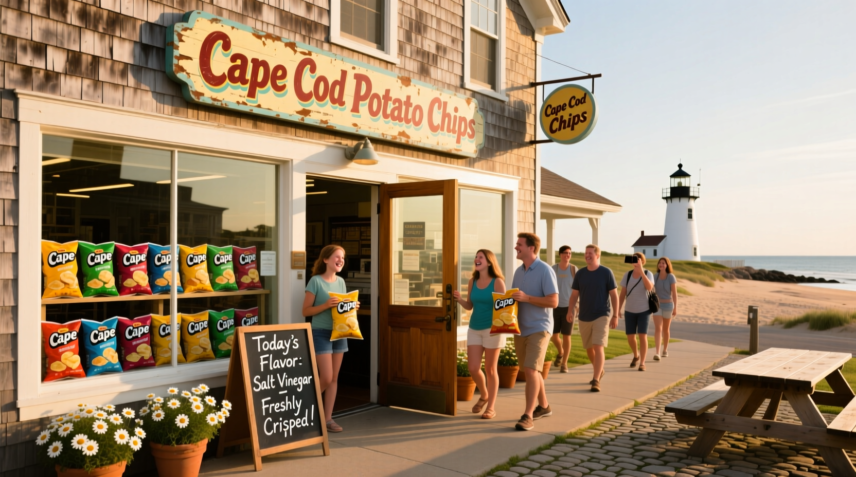 Cape Cod Potato Chips factory storefront with visitors