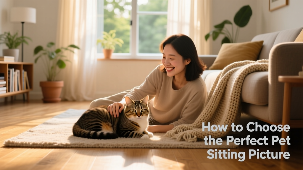 A relaxed cat curled up beside a smiling person on a sunlit living room floor