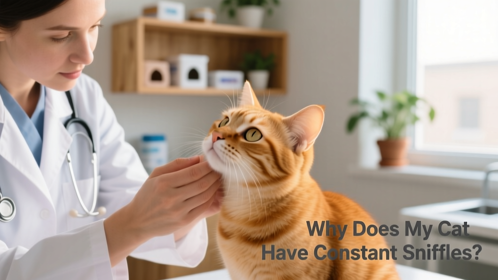 Veterinarian gently examining a cat's eyes and nose during a routine checkup