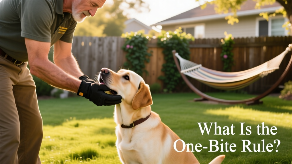 Trainer gently guiding a dog through positive-reinforcement bite inhibition exercises