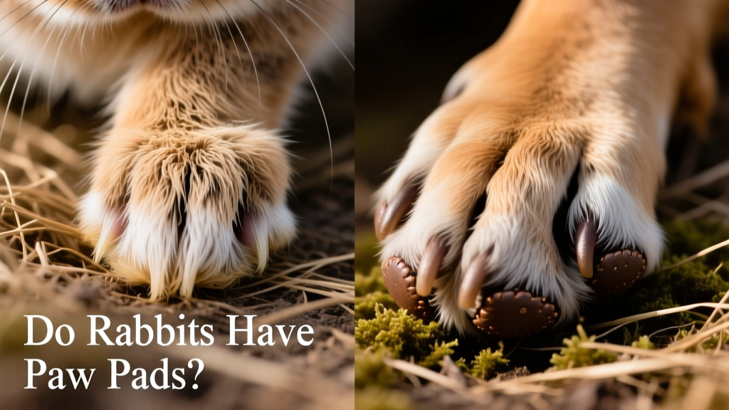 Side-by-side comparison: a rabbit's furry hind foot next to a dog's leathery paw pad, highlighting structural differences