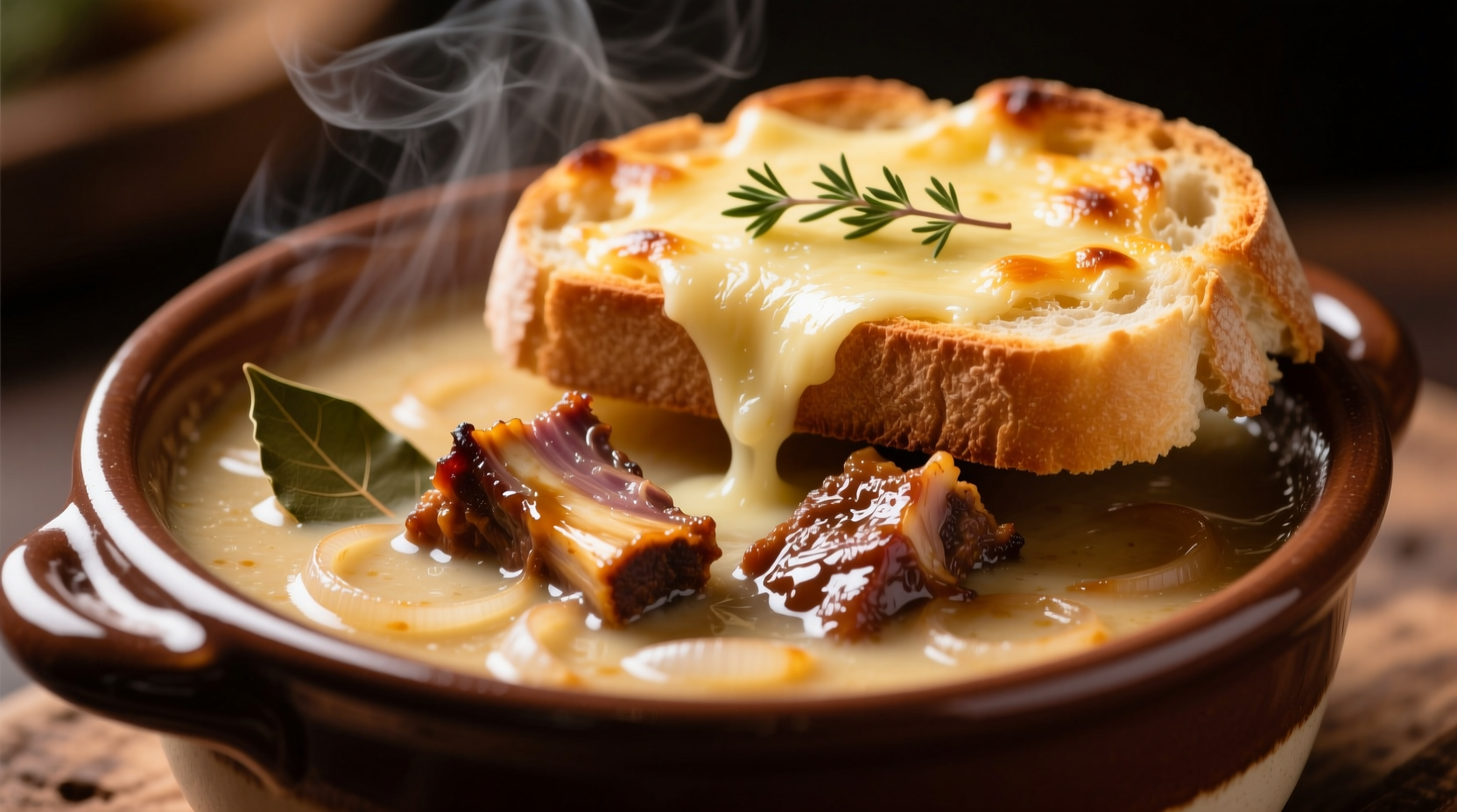 Creamy French Onion Soup With Short Ribs And Gruyère Toast