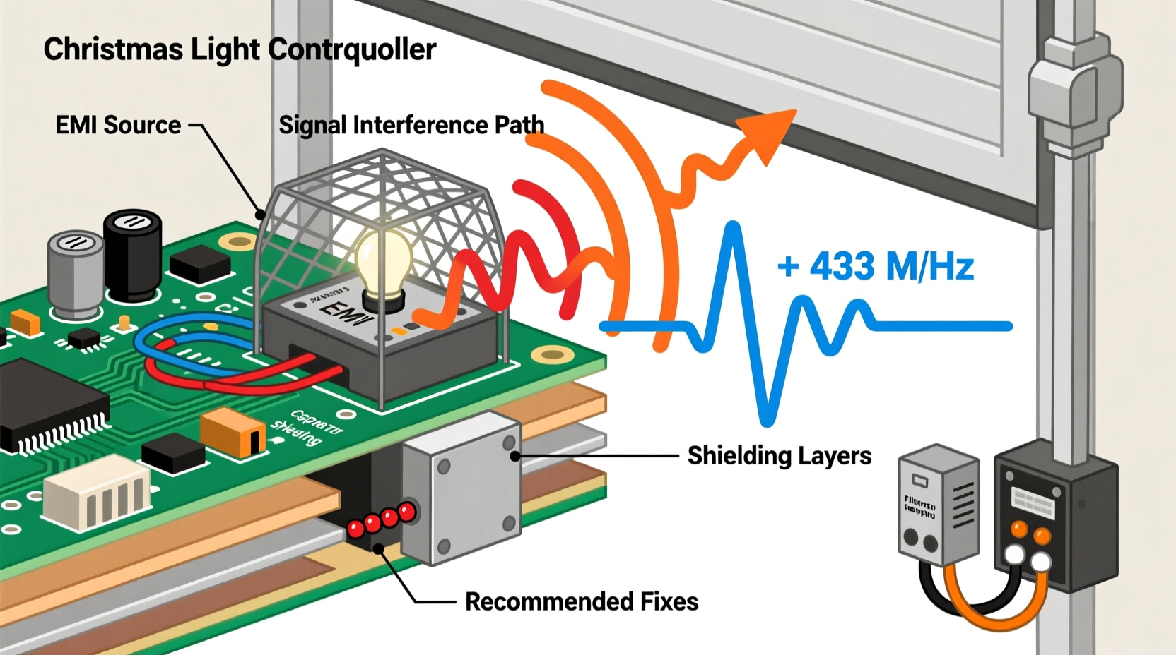 why do some christmas light controllers interfere with garage door openers and how to shield them