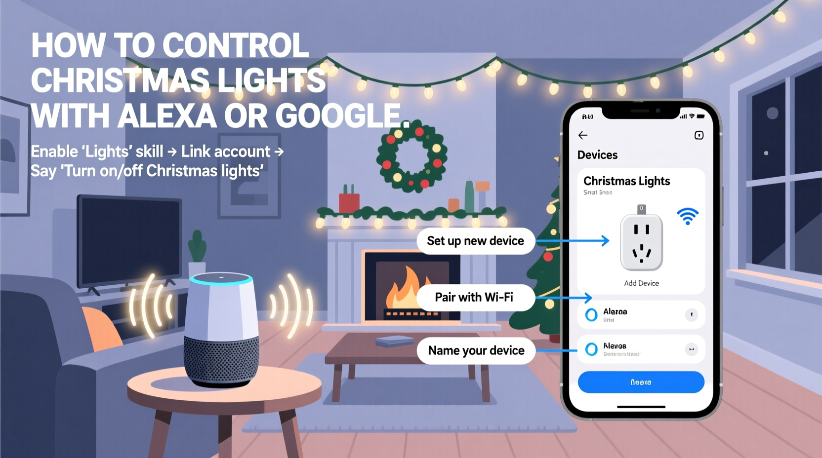 how to use voice commands to turn your christmas lights on and off with alexa or google