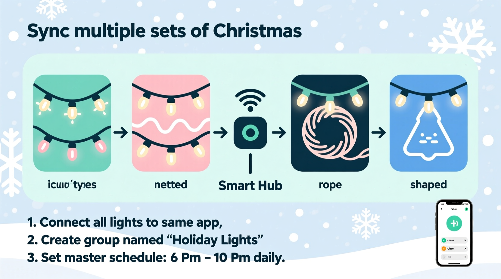 how to sync multiple sets of smart christmas lights to one schedule