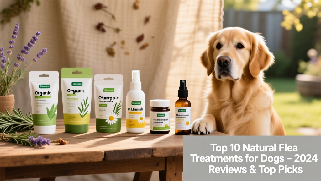 Side-by-side comparison of top natural flea treatment products for dogs, including shampoos, sprays, and supplements