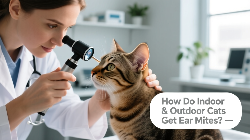 Veterinarian using an otoscope to examine a cat's ear during a routine checkup