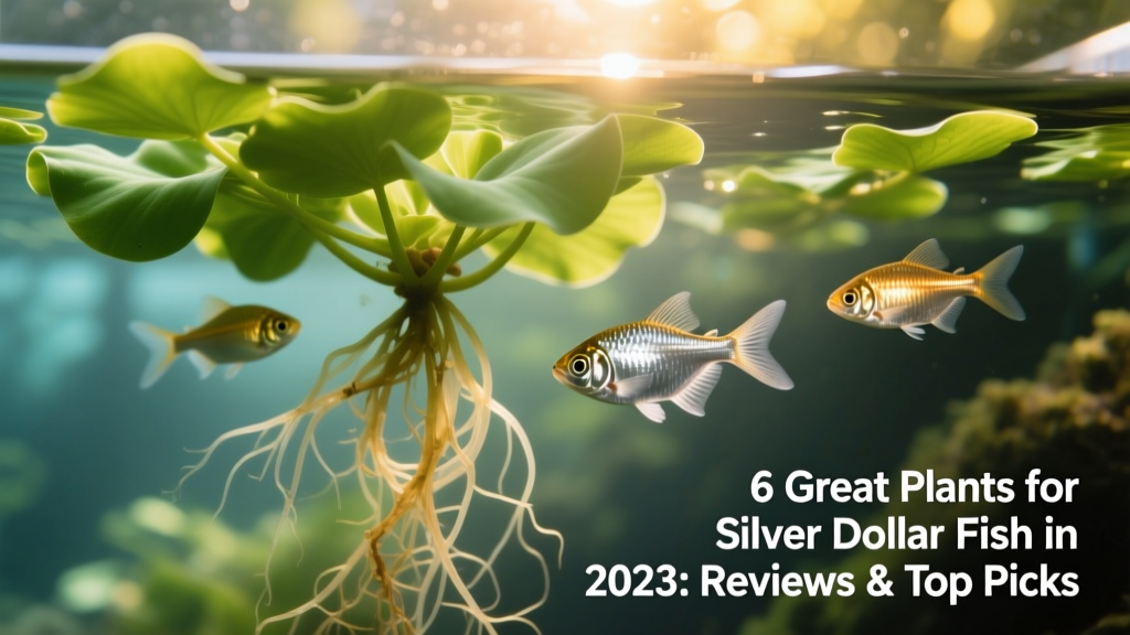 Floating Water Lettuce with visible roots beneath, surrounded by Silver Dollar fish near the water surface
