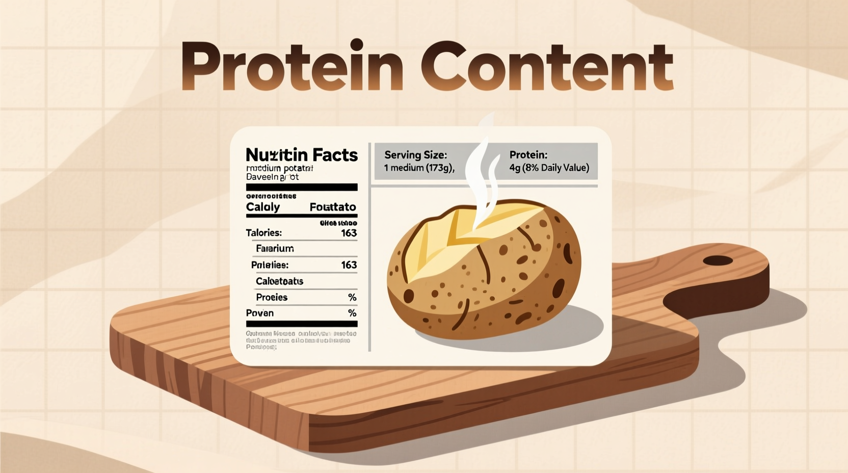Nutrition facts label showing protein content in baked potato