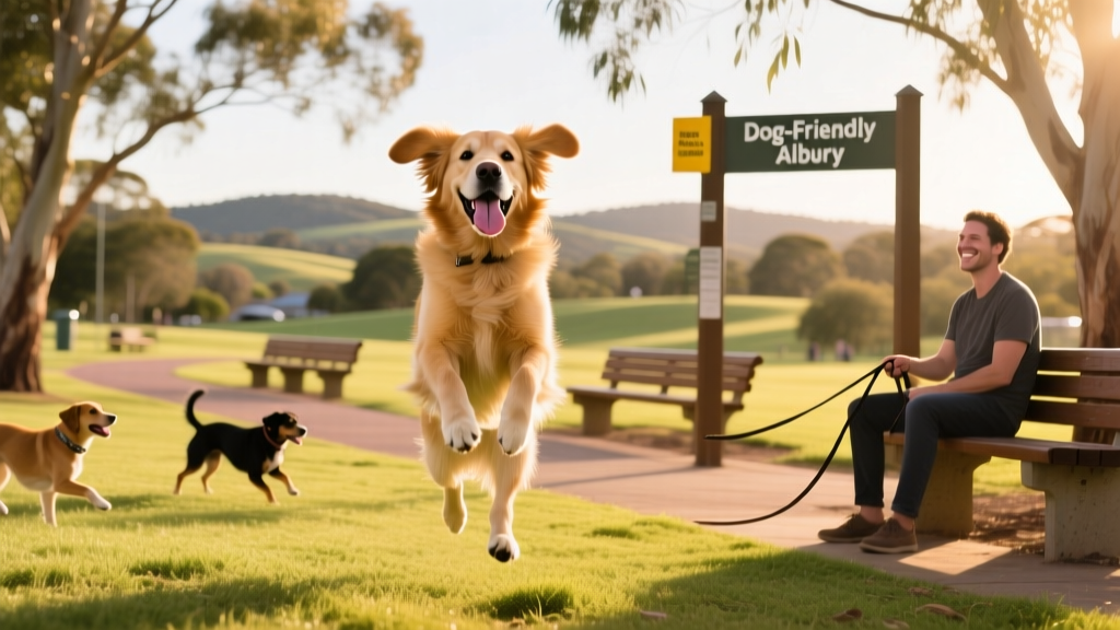 A happy dog playing in an off-leash park in Albury