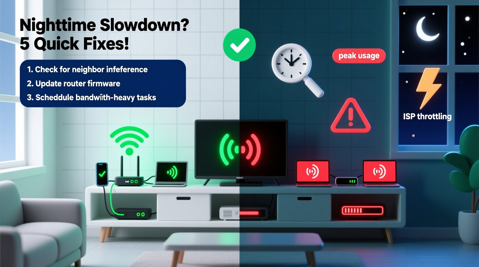 why is my wifi slow only at night quick diagnosis and fixes