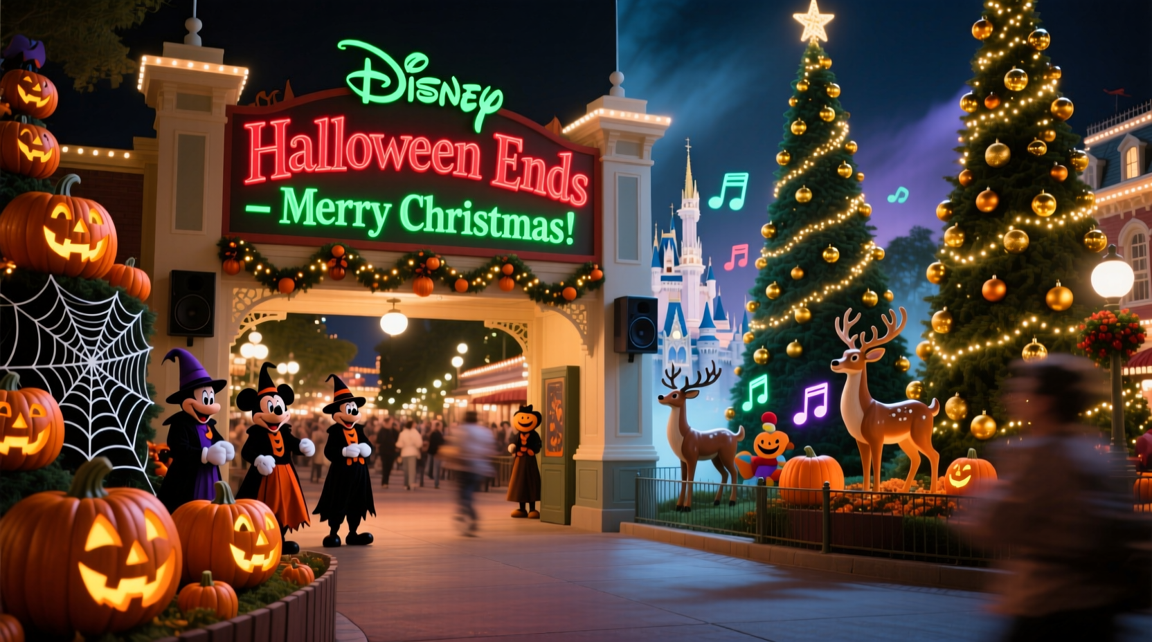 when does disney change from halloween to christmas