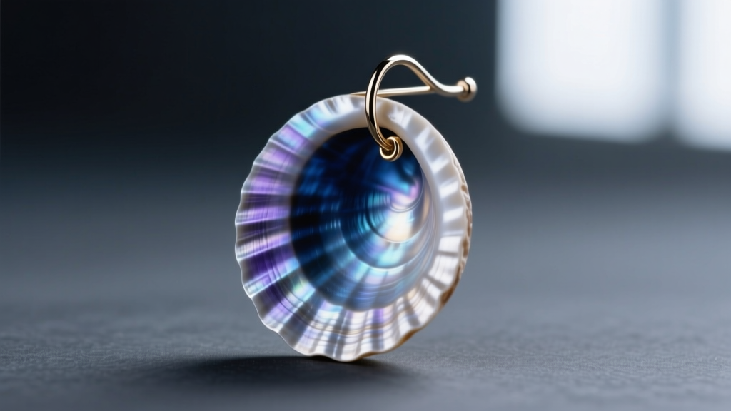 Macro shot of a polished dentalium shell earring on a 20-gauge niobium ear wire, highlighting natural ridges against dark slate