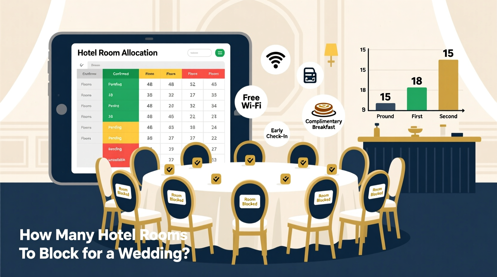 how many rooms to block for wedding