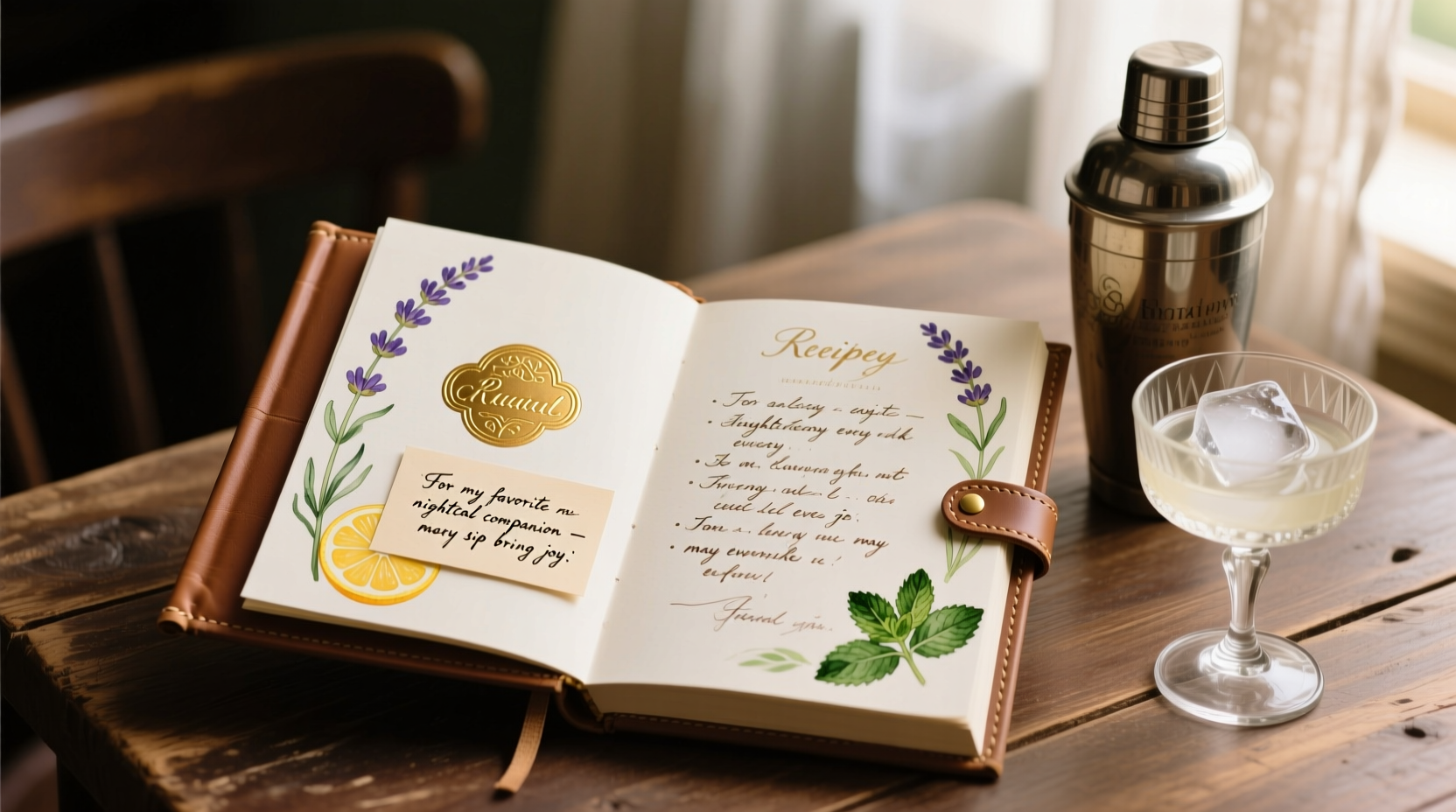 how to gift a personalized cocktail recipe book with handwritten notes