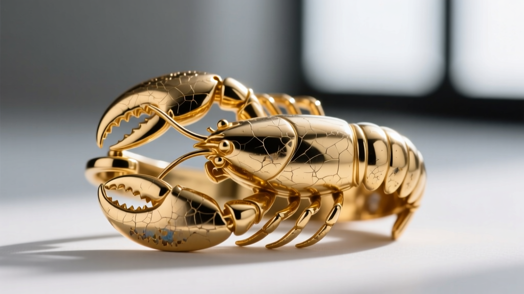 Extreme macro photo of a jewelry lobster clasp showing micro-scratches and fading gold plating revealing the raw brass base metal.