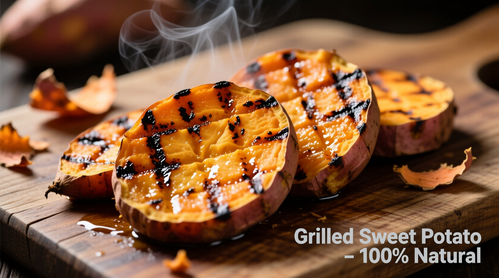 Perfectly grilled sweet potato slices with char marks