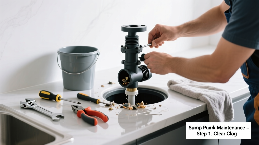 Fixing a Clogged Sump Pump in the Kitchen
