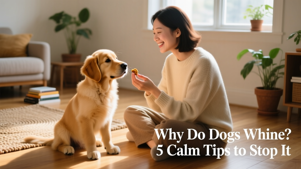 A happy dog and human sitting side-by-side on the floor, gently practicing a 'quiet' cue with treats and calm body language