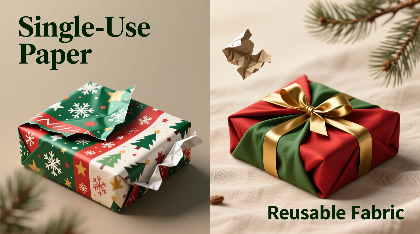 christmas gift wrapping paper vs reusable fabric wraps eco impact
