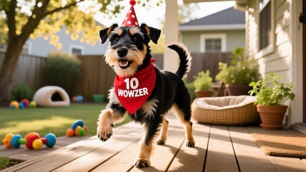 schnau-tzu dog wearing a birthday bandana