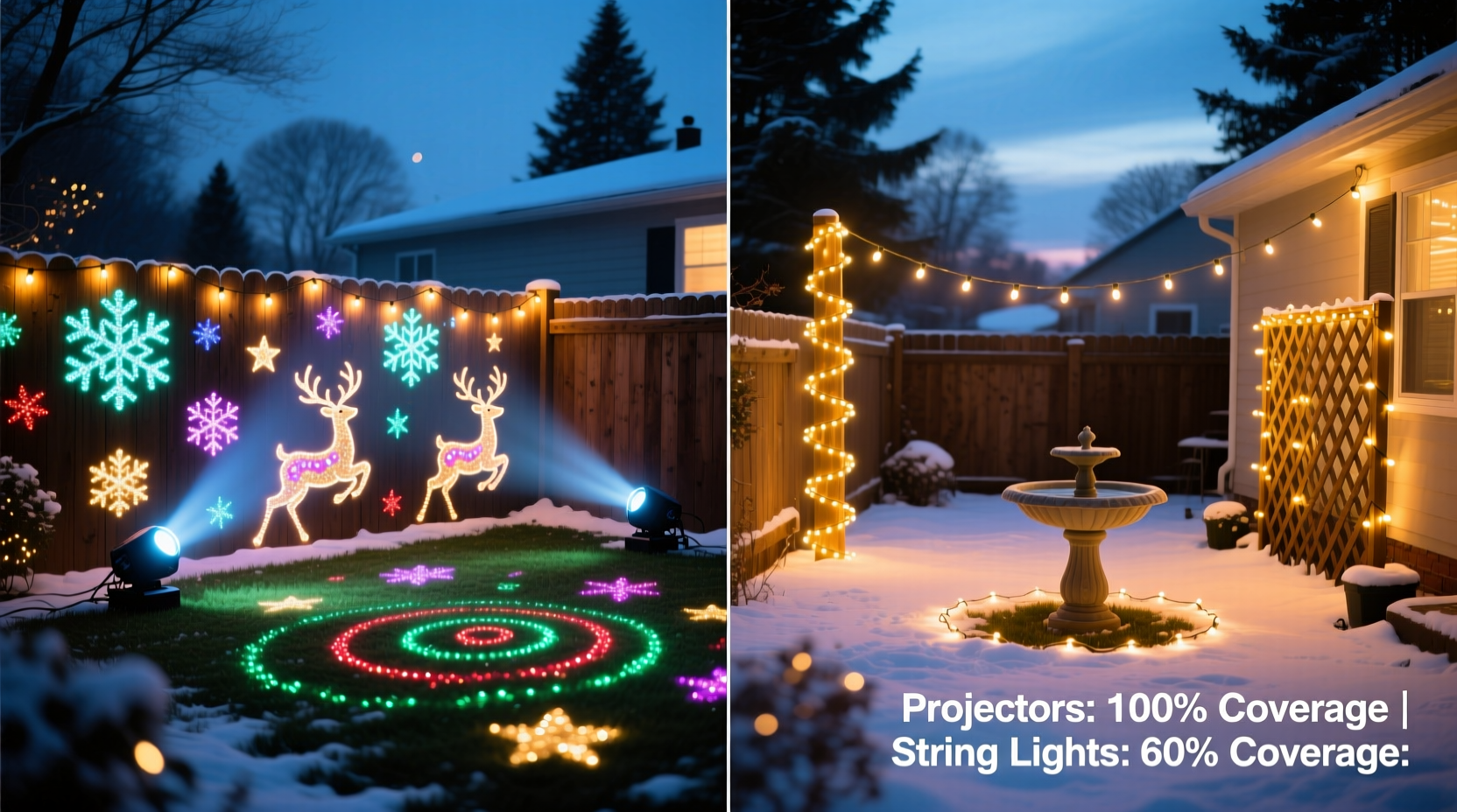 christmas light projectors vs string lights which gives better coverage for small yards
