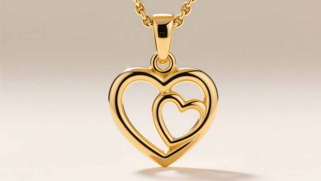 Macro shot of a 14k yellow gold James Avery double heart pendant, focusing on the polished finish and the sturdy soldered jump ring
